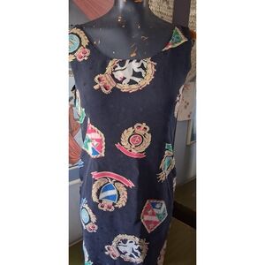 Anne Klein Vintage 90s Navy Dress with Emblem Patterns